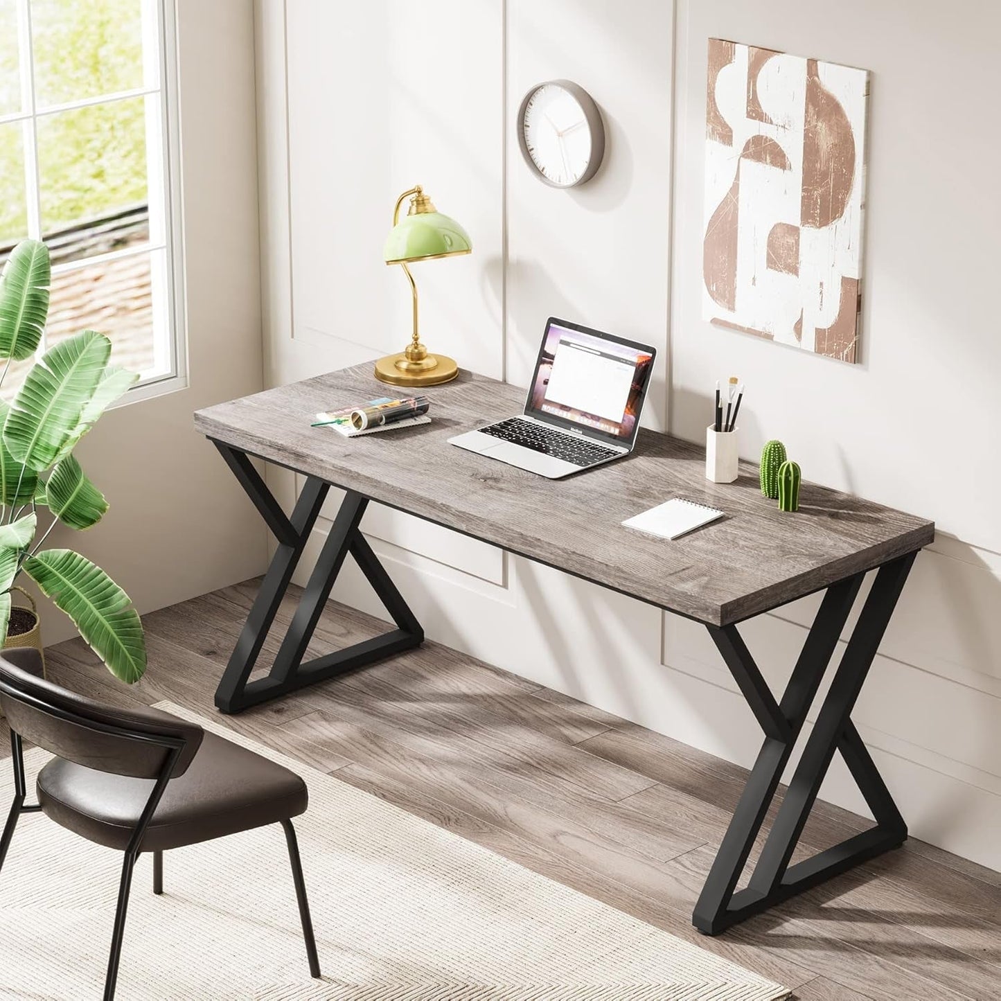 55 Inch Large Simple Industrial Computer Desk Study Writing Table Home Office Workstation,Grey-3