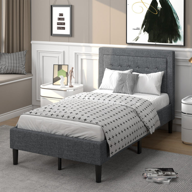 Twin Size Upholstered Bed Frame with Button Tufted Headboard-0