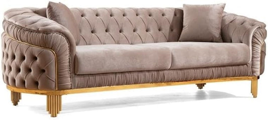 Vanessa 3 Piece Living Room Set Finished with Velvet Upholstery in Taupe-1