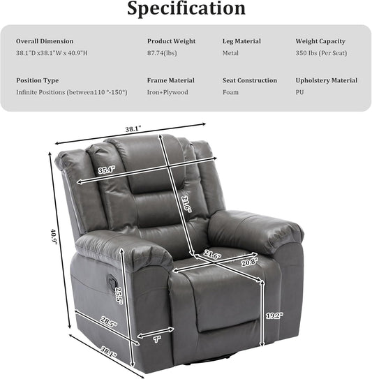 Leather Recliner Chair with Adjustable Backrest, Modern Home Theater Seating for Living Room, Bedroom, Home Theater,Rv(Grey)-1