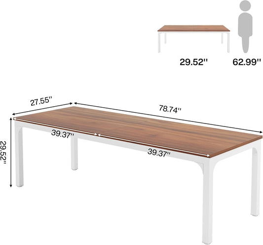 78.7 Inches Extra Long Computer Desk 2 Person Desk, Double Long Desk, Workstaion for Home Office (Walnut+White)-1