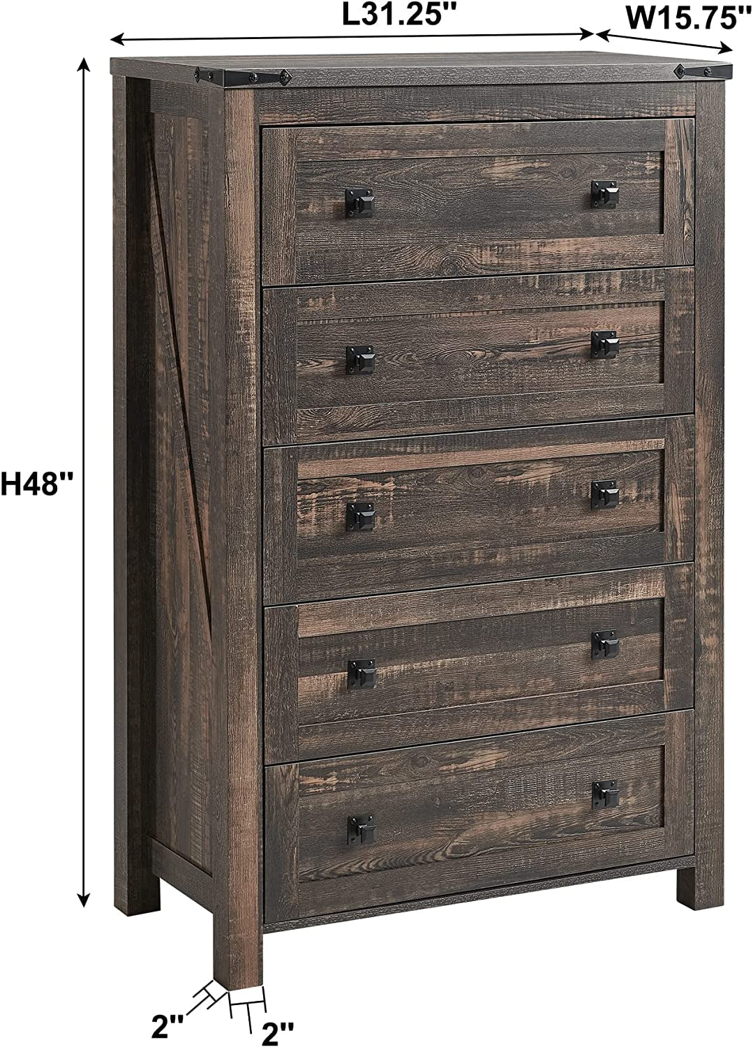 Dark Rustic Oak 5-Drawer Farmhouse Dresser-2