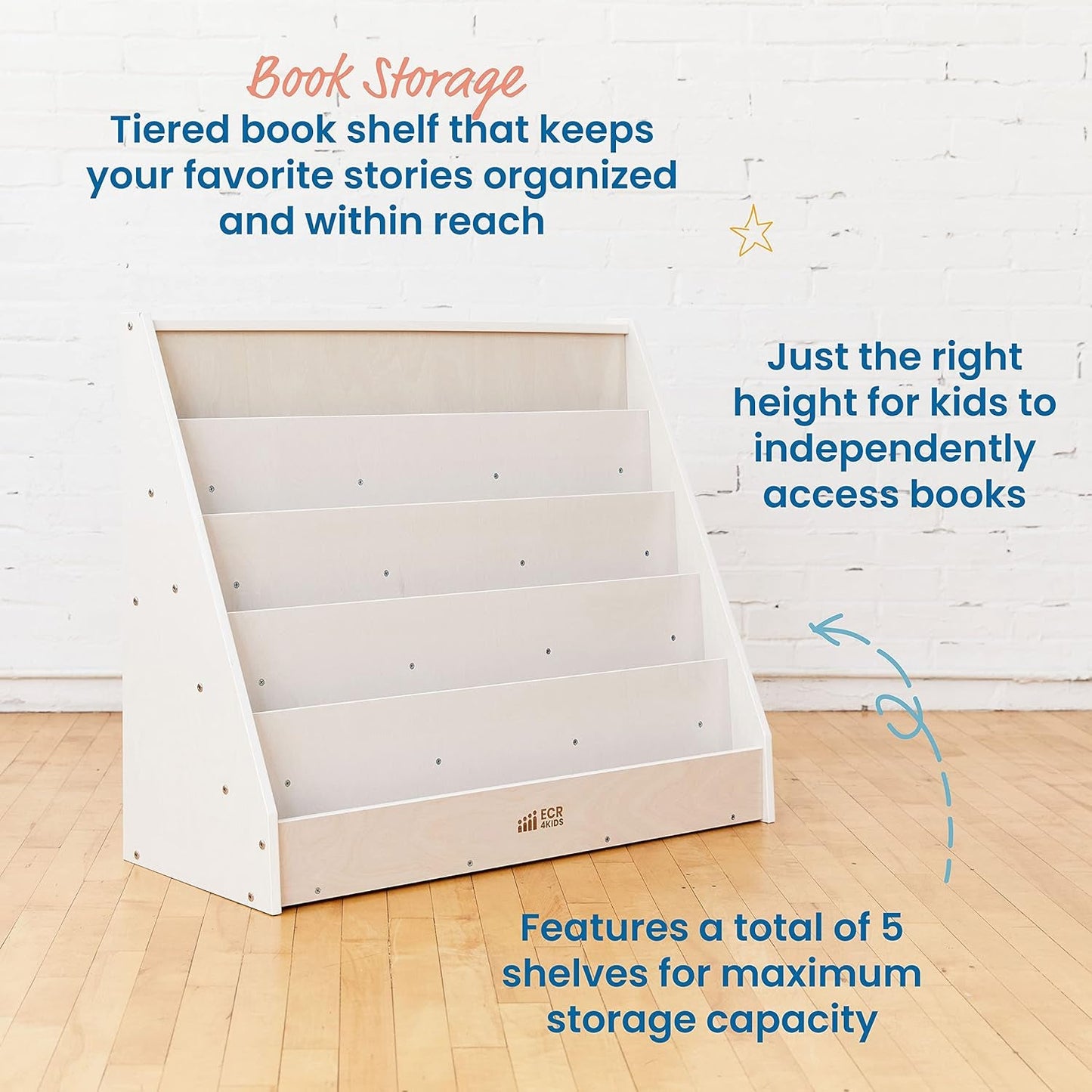 Single-Sided Book Display, Classroom Bookshelf, White Wash-3