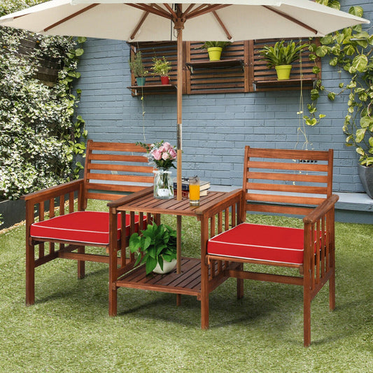 3 Pieces Outdoor Patio Table Chairs Set Acacia Wood Loveseat-1