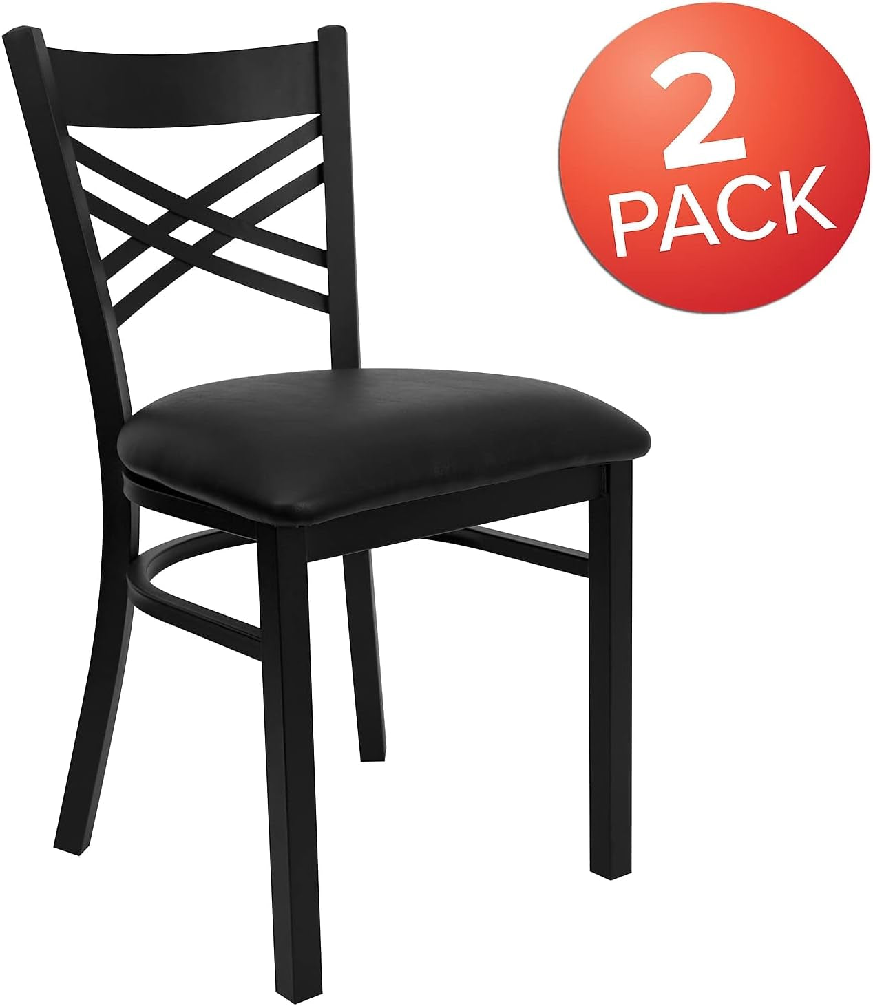 Hercules Series "X" Back Metal Restaurant Chairs, Modern Upholstered Armless Dining Chairs for Restaurants/Kitchens, Set of 2, Black-3