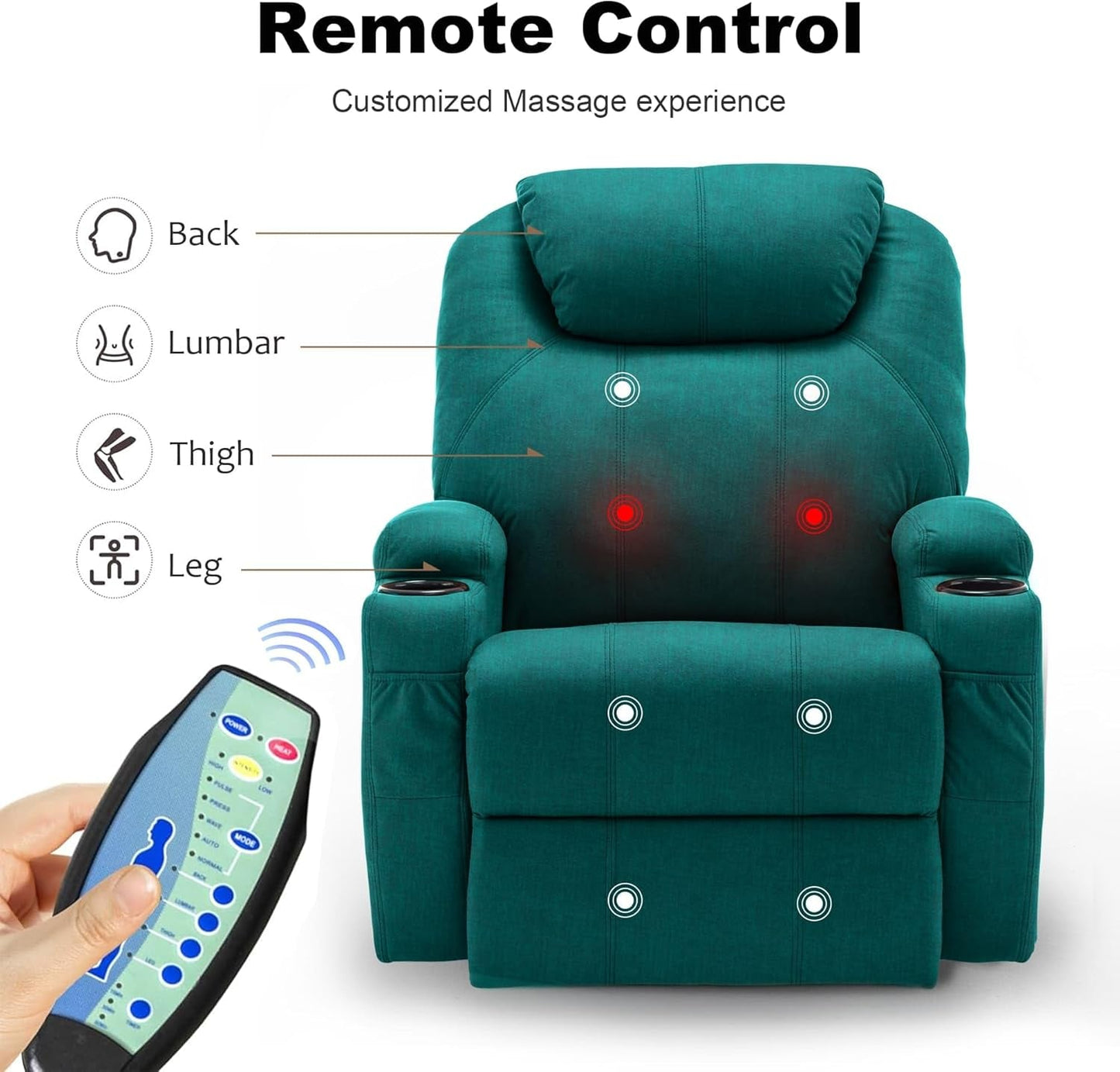 Recliner Chair, Rocking Recliner Chair for Adults with Massage and Heat, Swivel Rocker Recliner Chair with Remote and Cup Holder, Cashmere Manual Recliner for Nursery, Living Room, Green-4