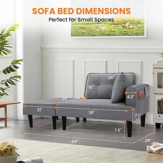 Recliner Sofa Bed Modular Sectional Convertible Sofa for Small Space, Flexible Combination Corner Couch with Ottoman, Modern Flax Fabric Loveseat for Apartment Sleeping Room Living Room,Right Armrest-1