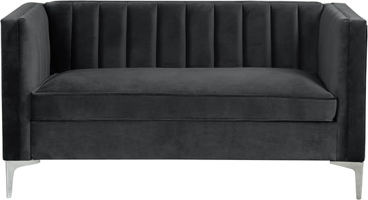 Velvet Loveseat Home Theater Seating 55" W Upholstered Modern Chesterfield Loveseat Sofa Furniture for Living Room Office Bedroom Apartment, Black-1