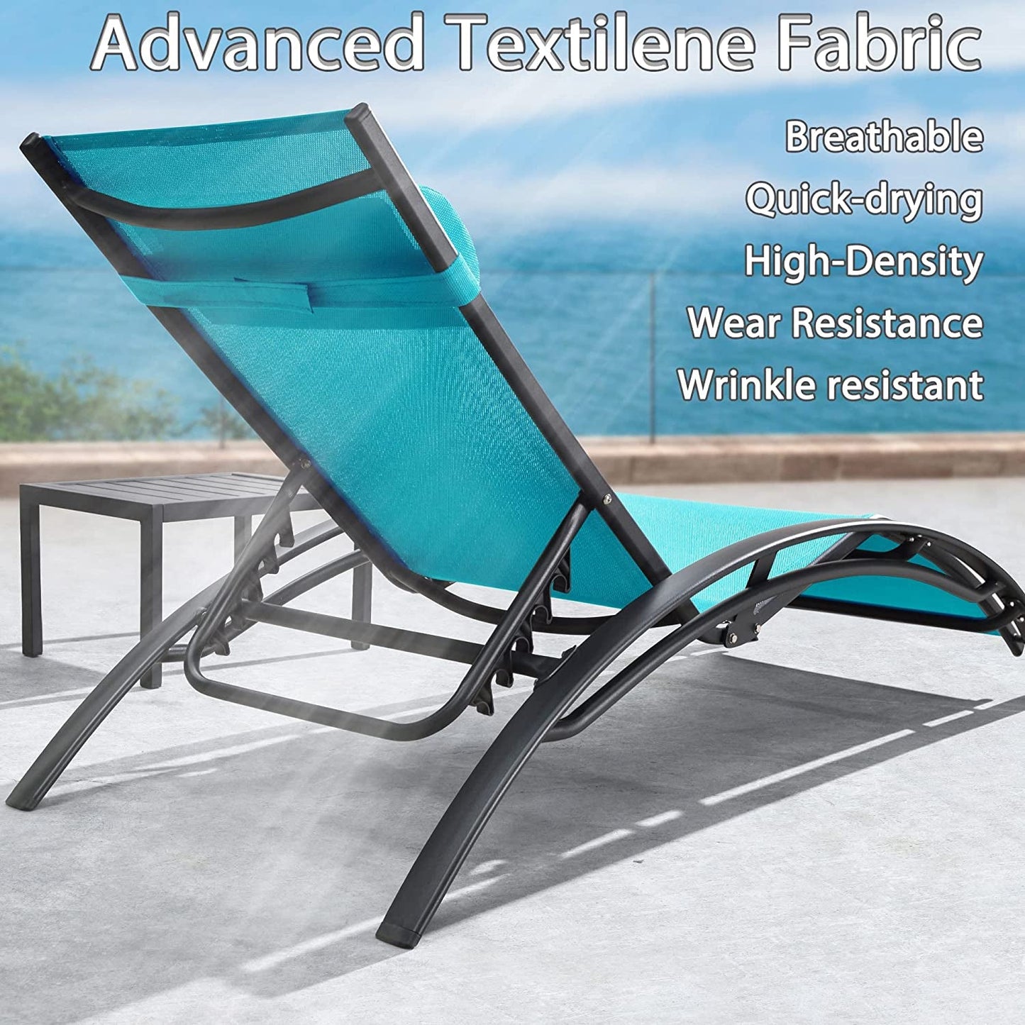 Patio Chaise Lounge Chair Set with 2 Side Table Outdoor Pool Adjustable Recliner Chairs for outside Beach Poolside Sunbathing Tanning Lounger-2