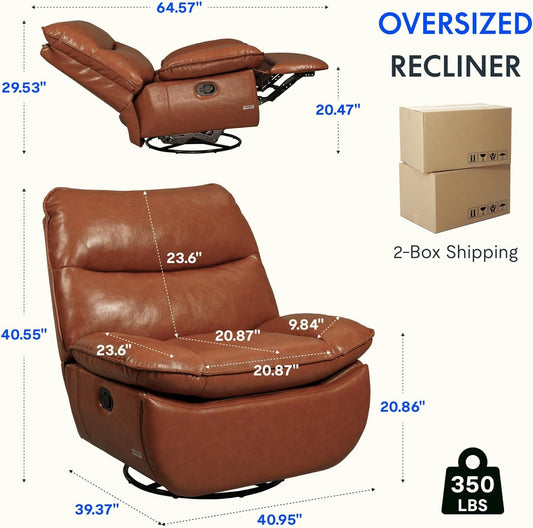 XRC7 Recliner Chair for Adults 350 LBS, Faux Leather Oversized Swivel Rocker Recliner Chair W/Side Pocket, Cross-Legged Armless Recliner Lounge Sofa for Living Room Bedroom, Orange (XC6)-1