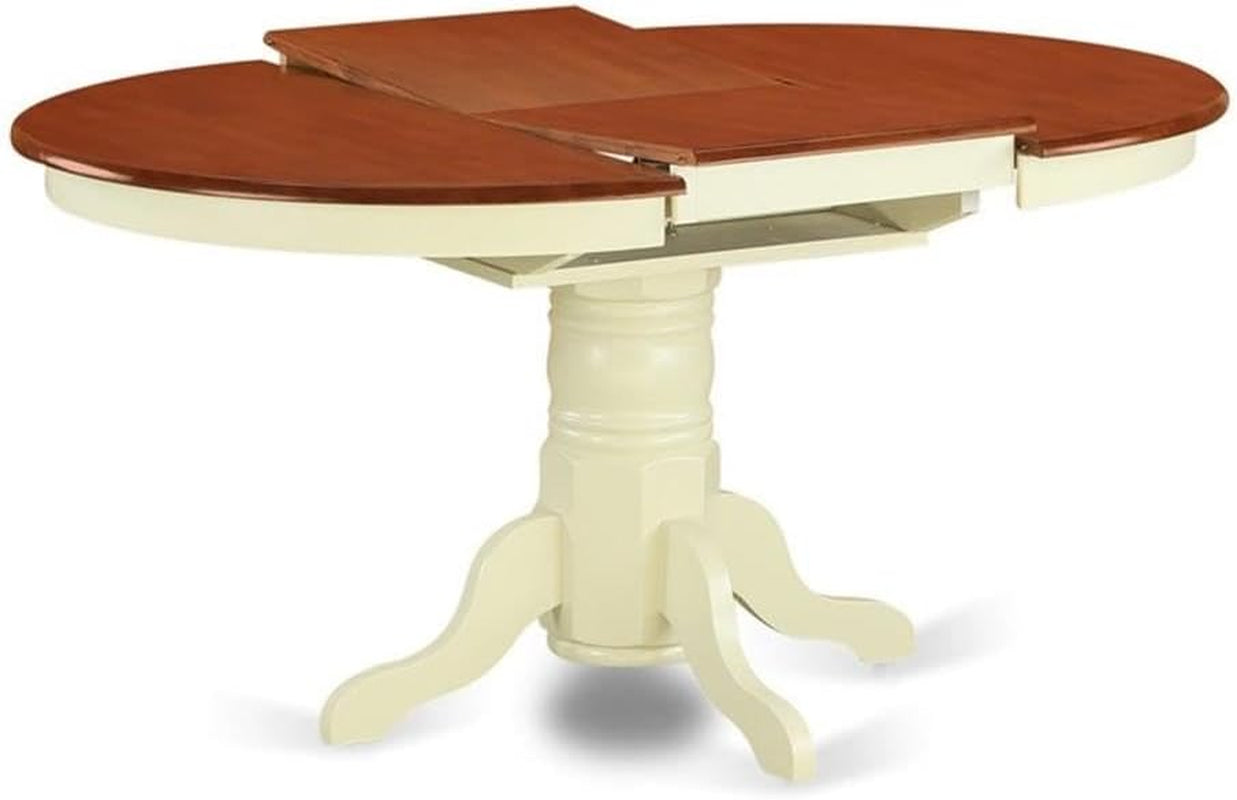 AVT-WHI-TP Avon Dining Table - an Oval Wooden Table Top with Butterfly Leaf & Pedestal Base, 42X60 Inch, Buttermilk & Cherry-4