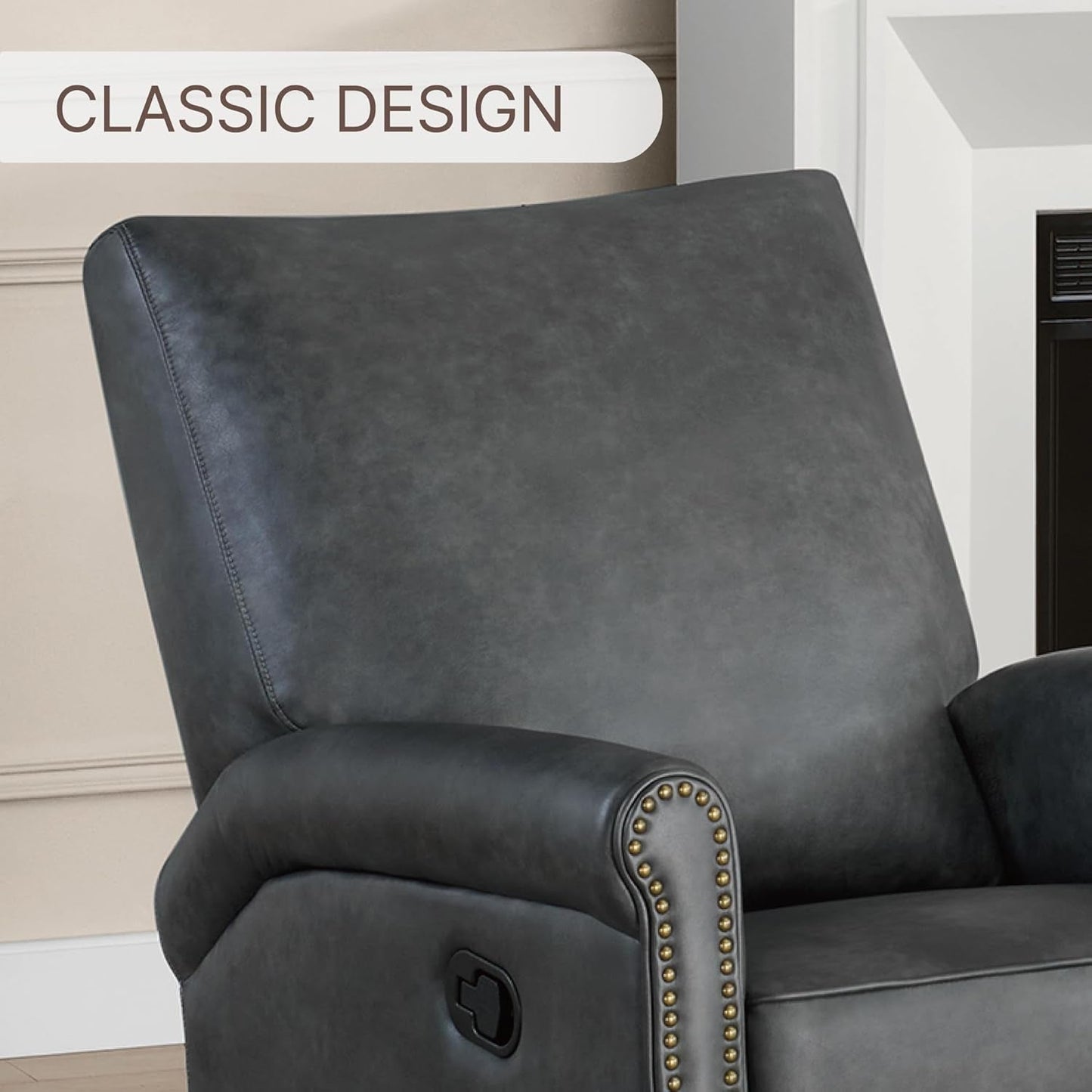 Large Leather Recliner Chair Faux Swivel Rocker for Adults Manual Sofa for Living Room Bedroom Home Theater Seating-3