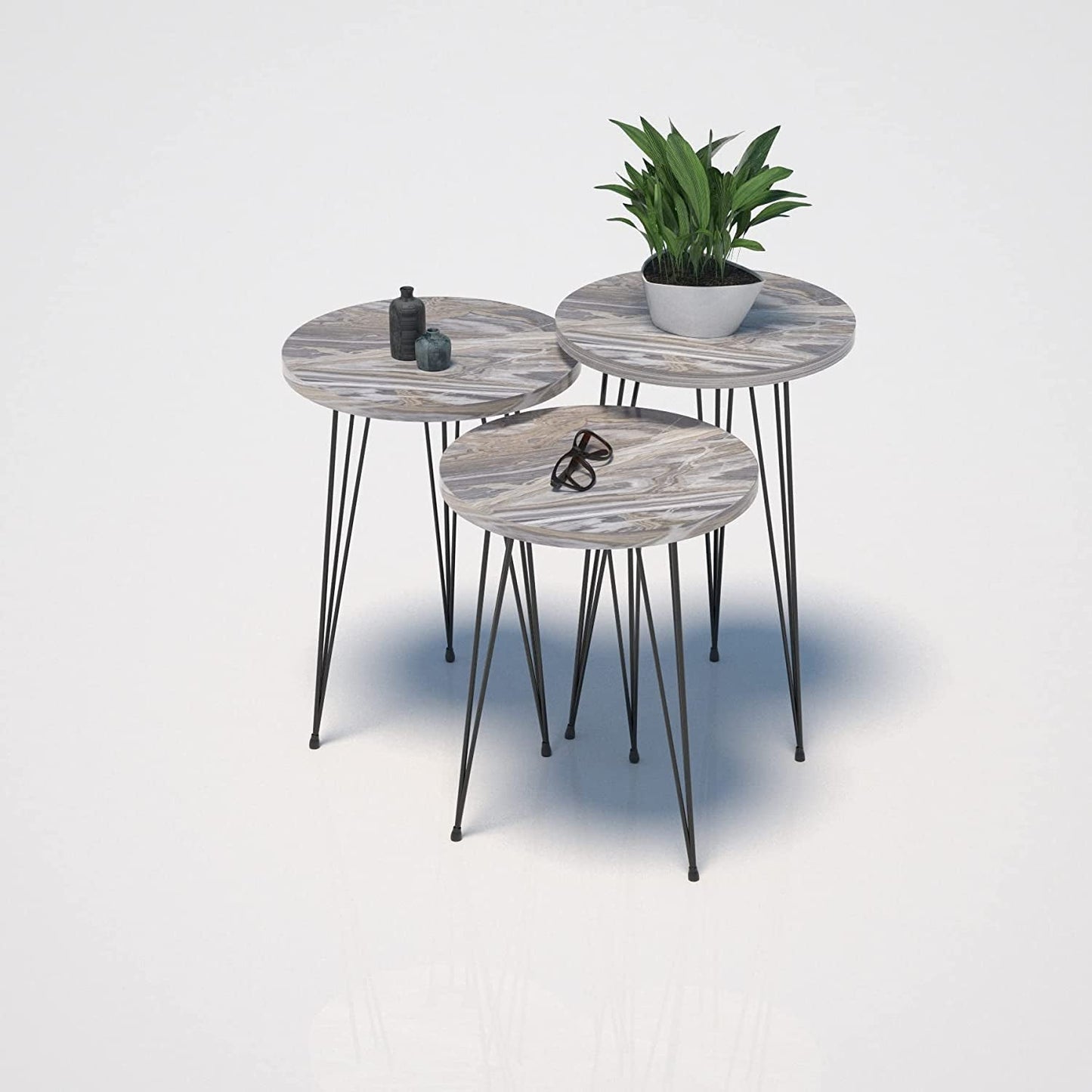 Set of 3 Grey Marble Nesting Tables-4