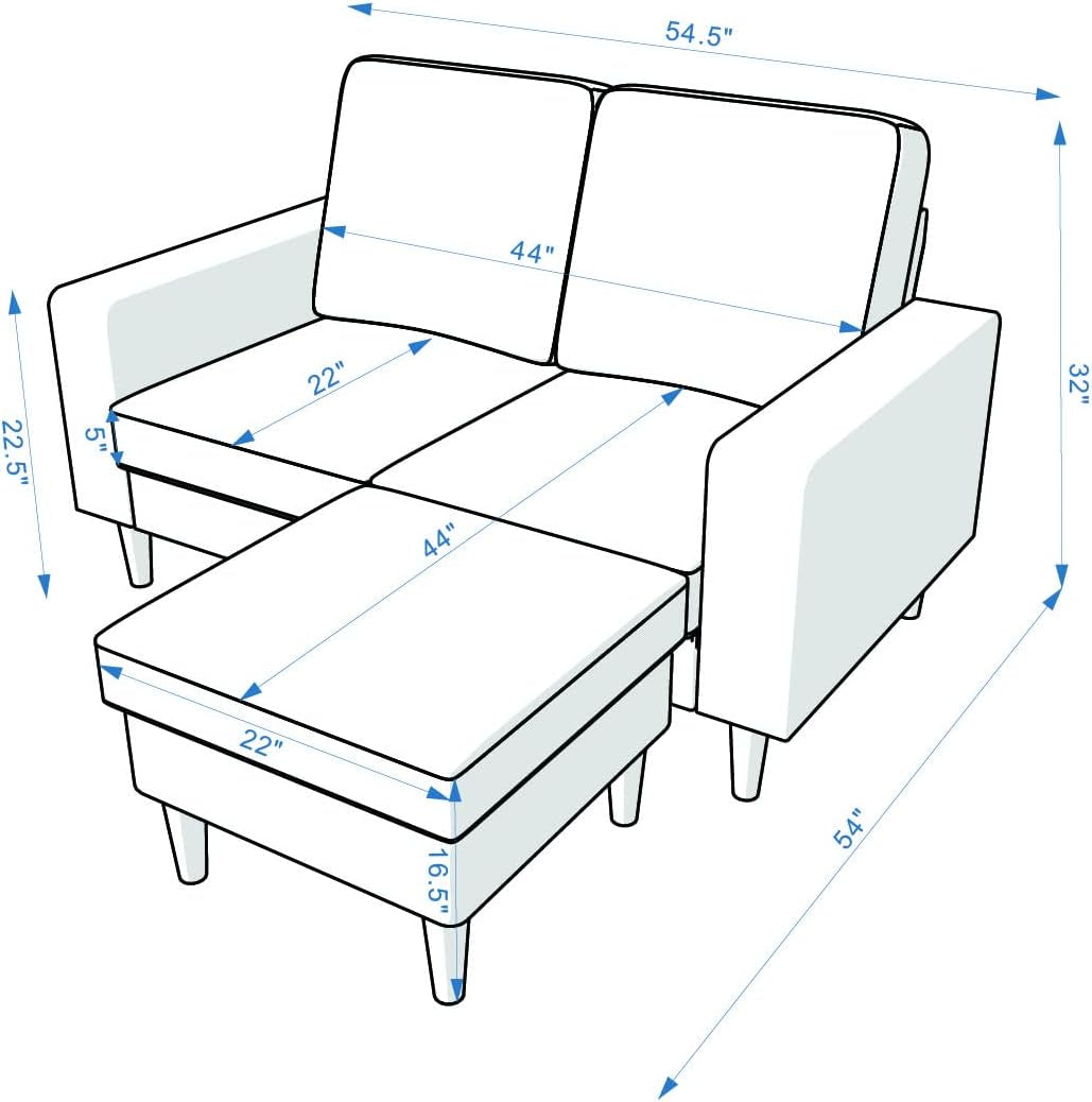 Modern Sofa Set 2 3 Seater with Footstool Sofa Suite Convertible Sectional Furniture for Living Room (Brown, 2 Seater with Footstool)-2