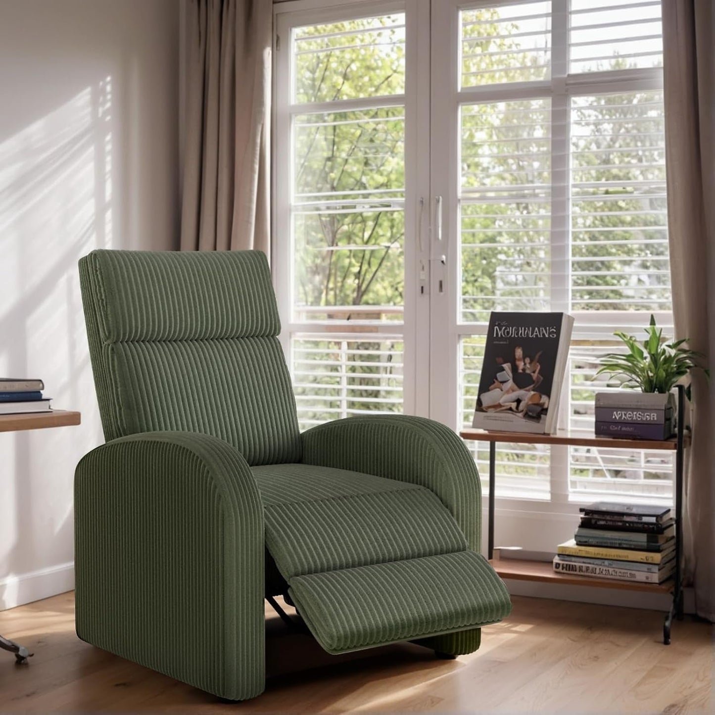 Recliner Chair Adjustable Home Theater Single Recliner Sofa Furniture with Thick Seat Cushion and Backrest Modern Living Room Recliners (Corduroy, Green)-1