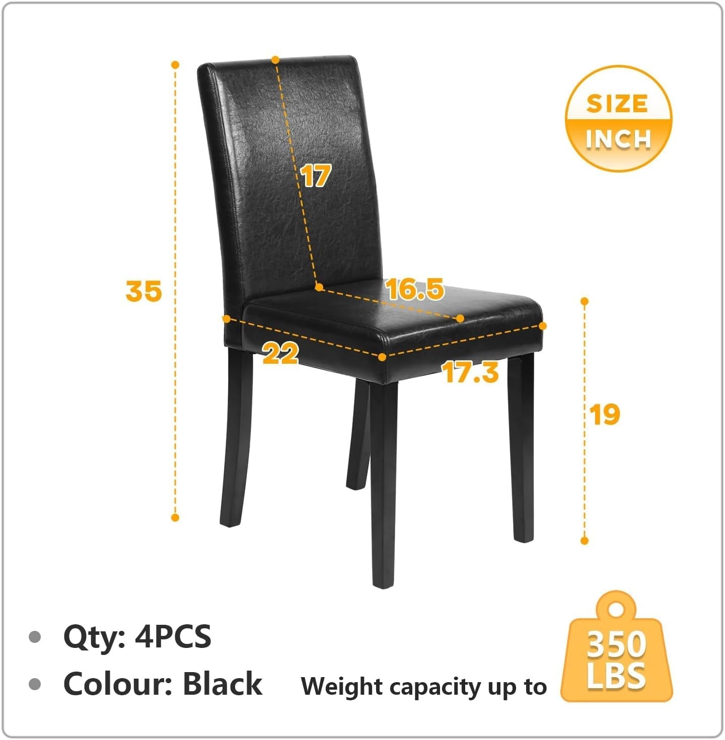 Dining Chairs Set of 4,Dining Room Chairs,Side PU Cushion Chairs with Waterproof Surface and Wood Legs,For Kitchen Restaurant and Living Room,Leather Black-2