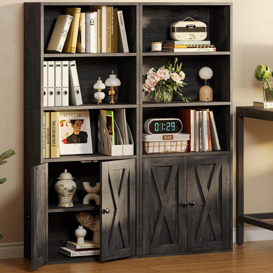 Industrial Bookshelves and Bookcases with Doors 11.8 in Depth Floor Standing 5 Shelf Display Storage Shelves Bookcase Home Decor Furniture for Home, Office, Living Room, Bedroom-1