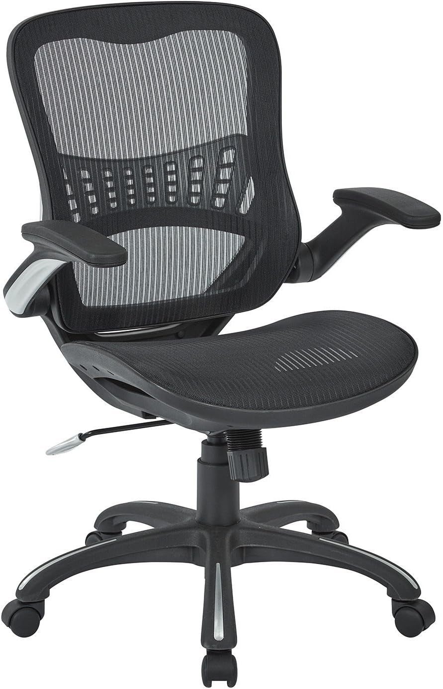 Office Star Ventilated Manager'S Office Desk Chair with Breathable Mesh Seat and Back, Black Base, Black-0
