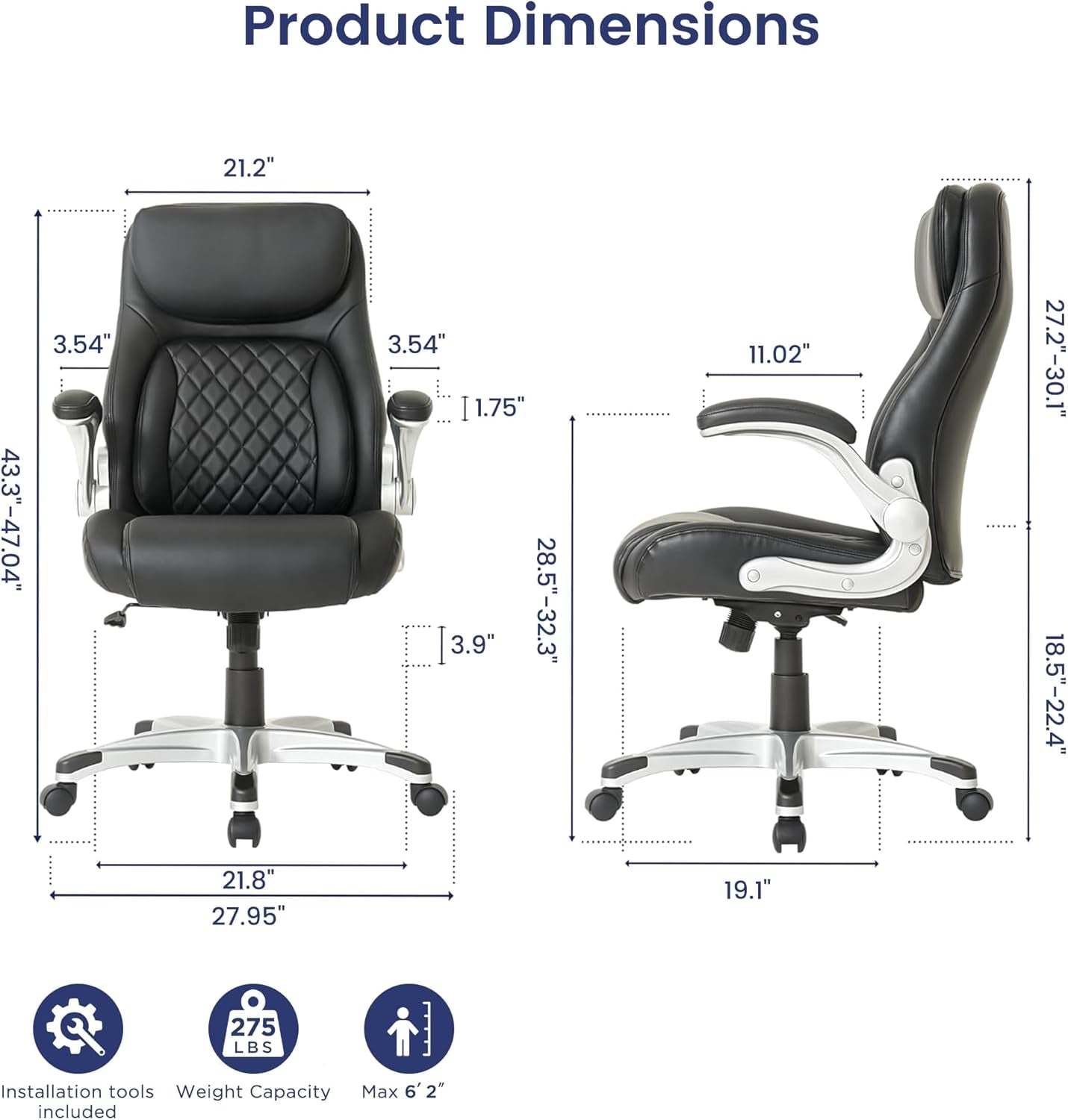Ergonomic Office Chair Premium Microfiber Leather Adjustable Lumbar Support & Armrests, High Back Comfy Desk Gaming Chairs Executive Computer Swivel Chair Tilt Function(Posture,Black)-2