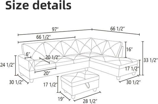 L Shaped Sectional Couch Sofa, Modern Couches for Living Room, Comfy 4 Seat Modular Sectional Sofa with Ottoman Storage for Bedroom Apartment, Blue-1