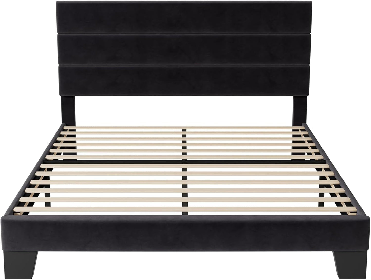 Black Velvet Queen Platform Bed Easy Assembly Support-1