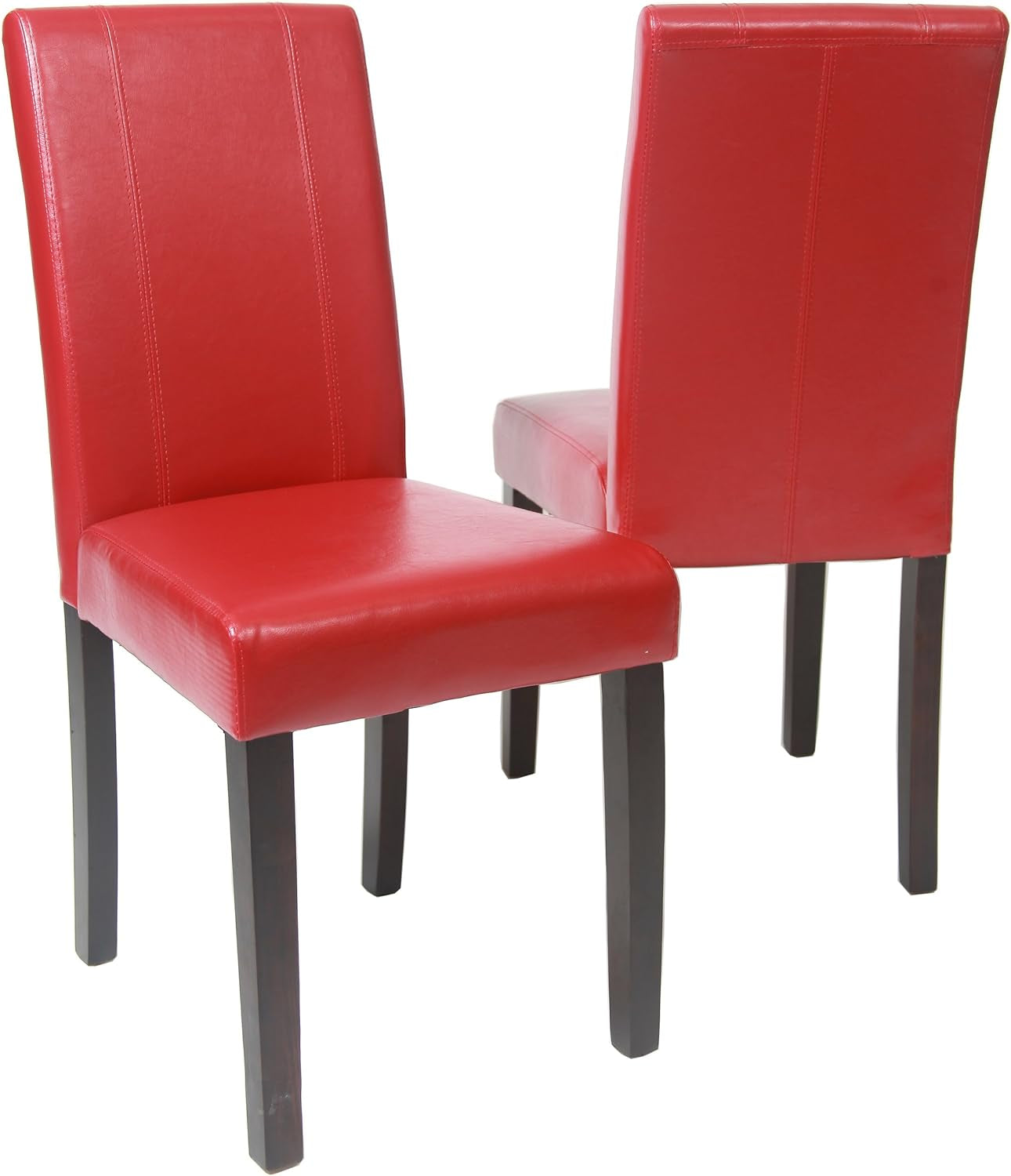 Urban Style Solid Wood Leatherette Padded Parson Chair, Red, Set of 2-2