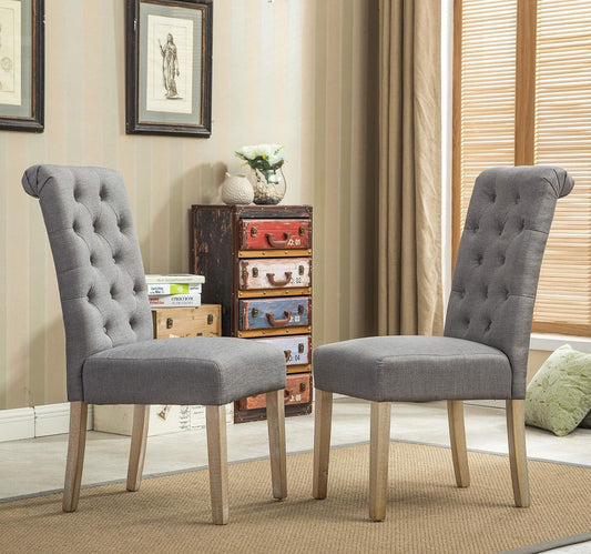 Habit Grey Solid Wood Tufted Parsons Dining Chair (Set of 2), Gray-1