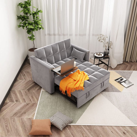 Multi-Functional Velvet Sleeper Sofa with Hidden Table-1