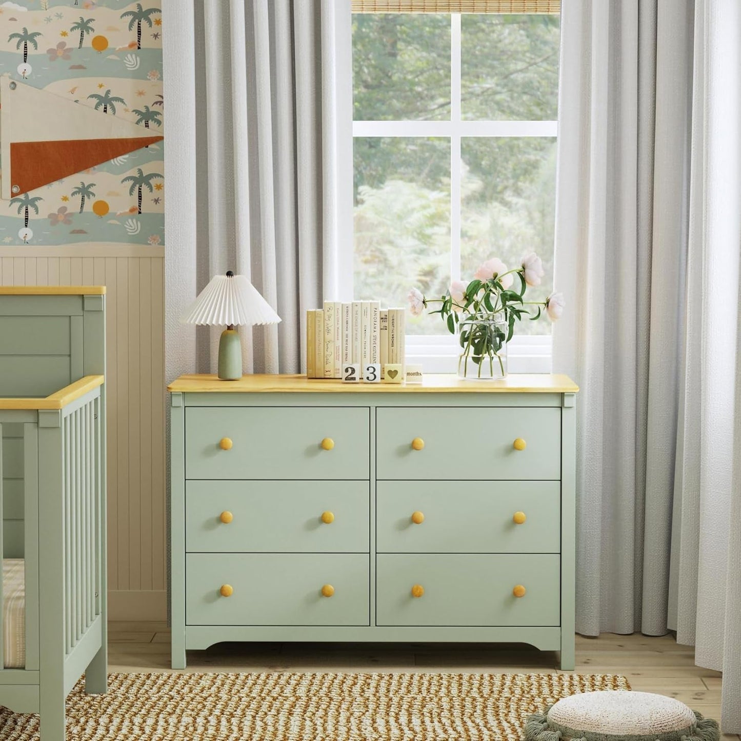 Shea 6-Drawer Dresser in Light Sage and Honey, GREENGUARD Gold Certified-1