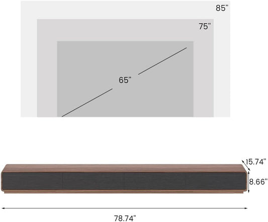 Modern TV Stand 78.74", Media Console with 4 Drawers, Soild Wood Entertainment Center for 65/70/75 Inch TV Fully-Assembled Black & Walnut Veneer (TV Stand Only)-1