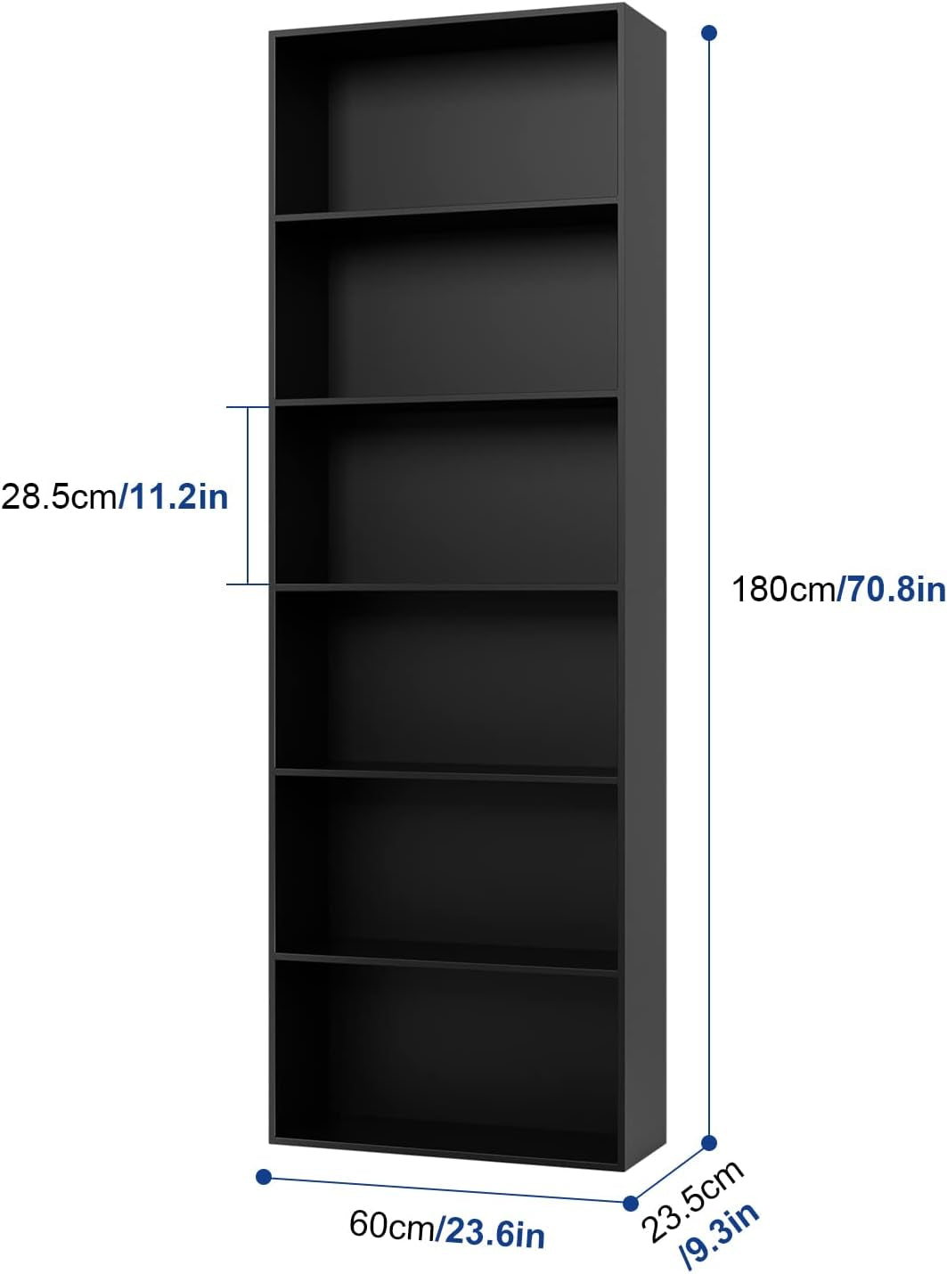 6-Tier Open Bookcase and Bookshelf, Freestanding Display Storage Shelves Tall Bookcase for Bedroom, Living Room and Office, Black-2