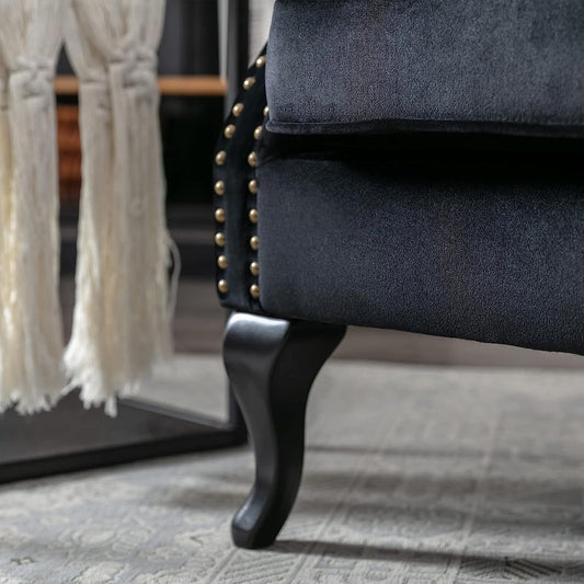 Black Velvet Wingback Chairs with Pillows (Set of 2)-1