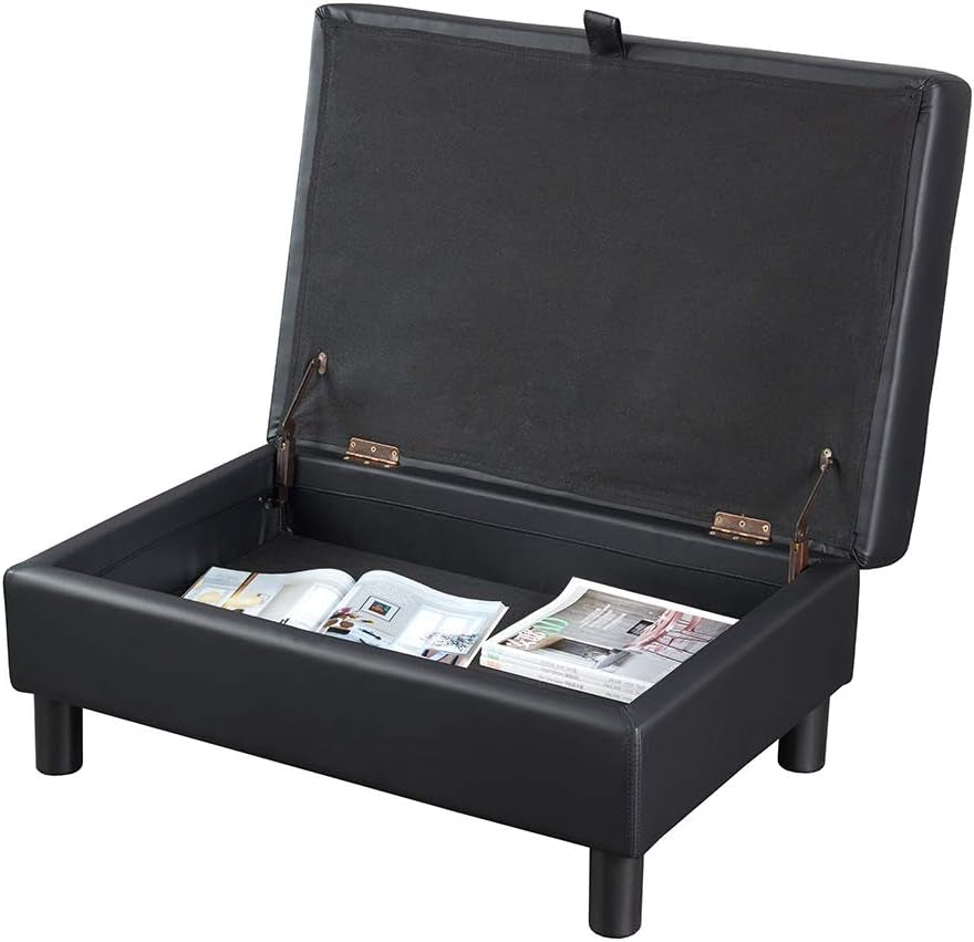 Sectional Sofa, L-Shape Faux Leather Sectional Sofa Couch Set with Chaise, Ottoman, 2 Toss Pillow Using for Living Room Furniture.(Black)-4