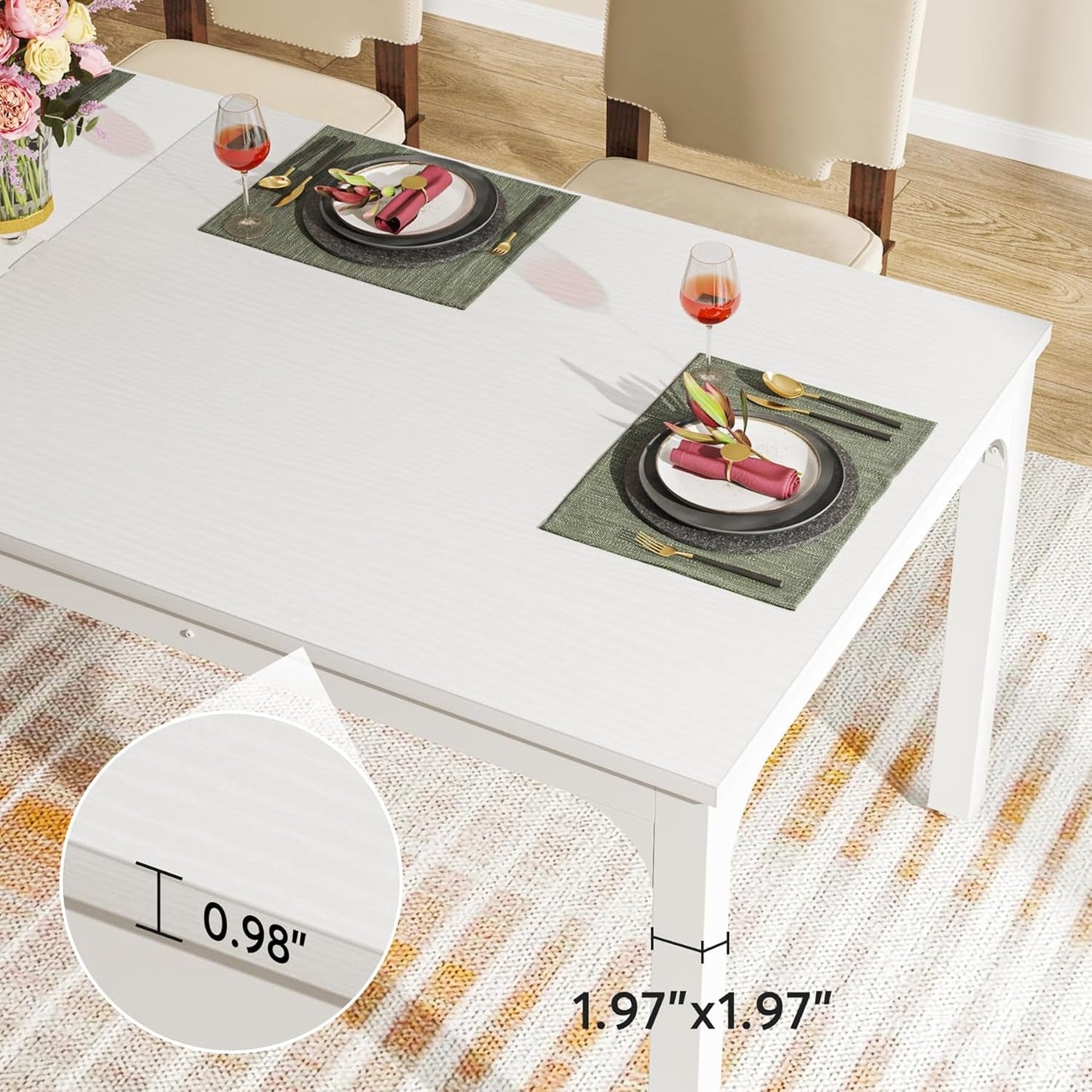 White Dining Table for 6-8 Person, 78-Inch Large Long Rectangle Kitchen Dinner Table for Dining Room, 78.7 X 27.5 X 29.5 Inches(Only Table)-4
