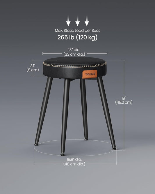 EKHO Collection - Dining Chairs Stools Set of 2, Upholstered Kitchen Stools, Vanity Stools, Synthetic Leather with Stitching, Mid-Century Modern, 19-Inch Tall, Easy Assembly, Ink Black-1