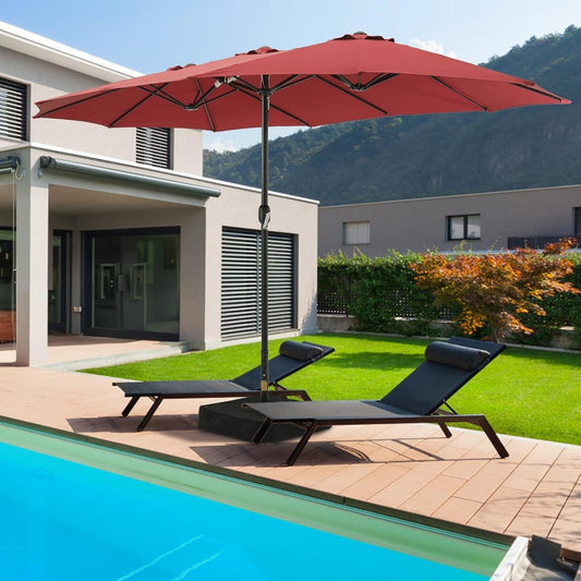 15ft Double Sided Patio Umbrella with Base Red-1