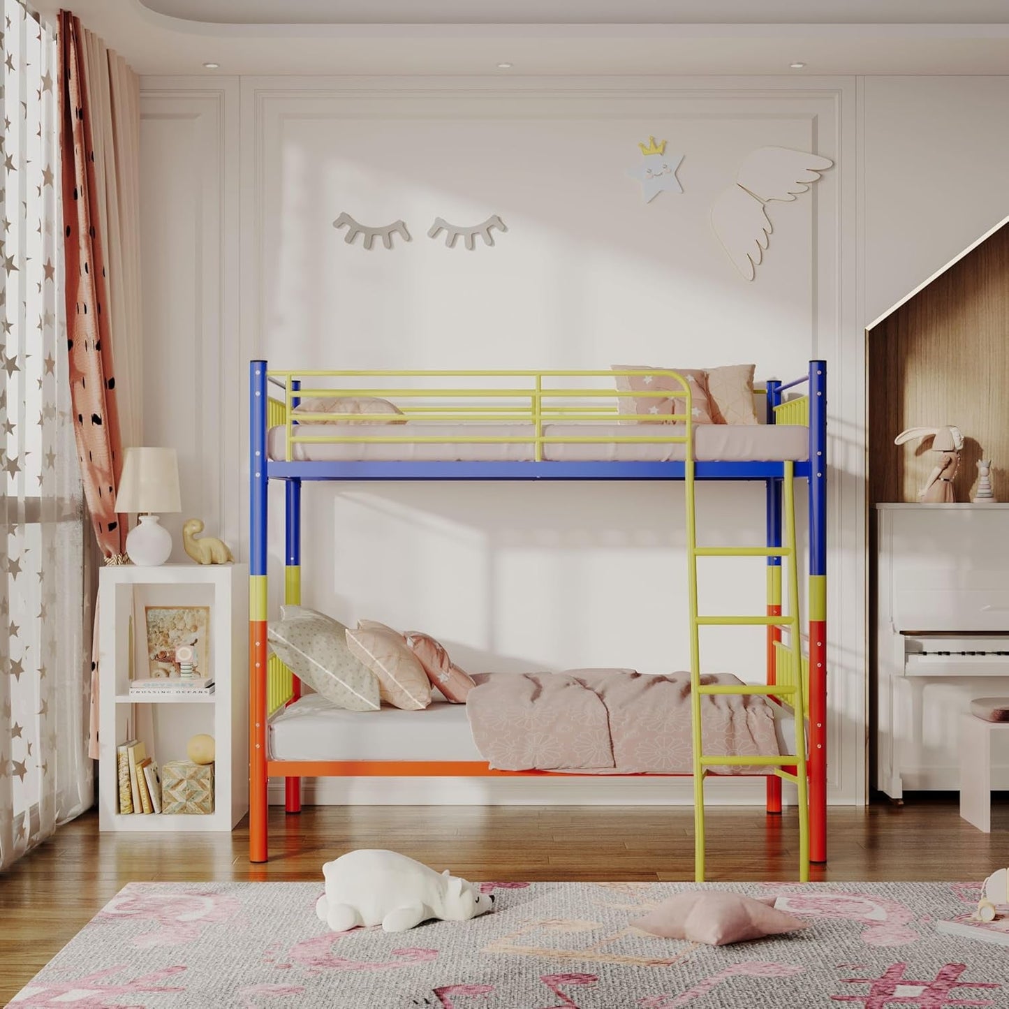 Metal Bunk Bed Twin over Twin,Twin over Full Bunk Bed,Bunk Bed Full over Full,Twin Bunk Beds for Kids with Safety Guardrail and Convertible Bunk Bed Design,Steel Bed for School, Bedroom-3