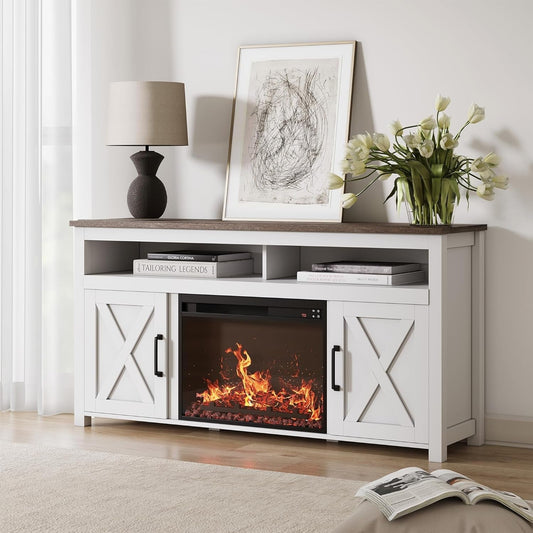 58" White Farmhouse Fireplace TV Stand for 65" TV-1