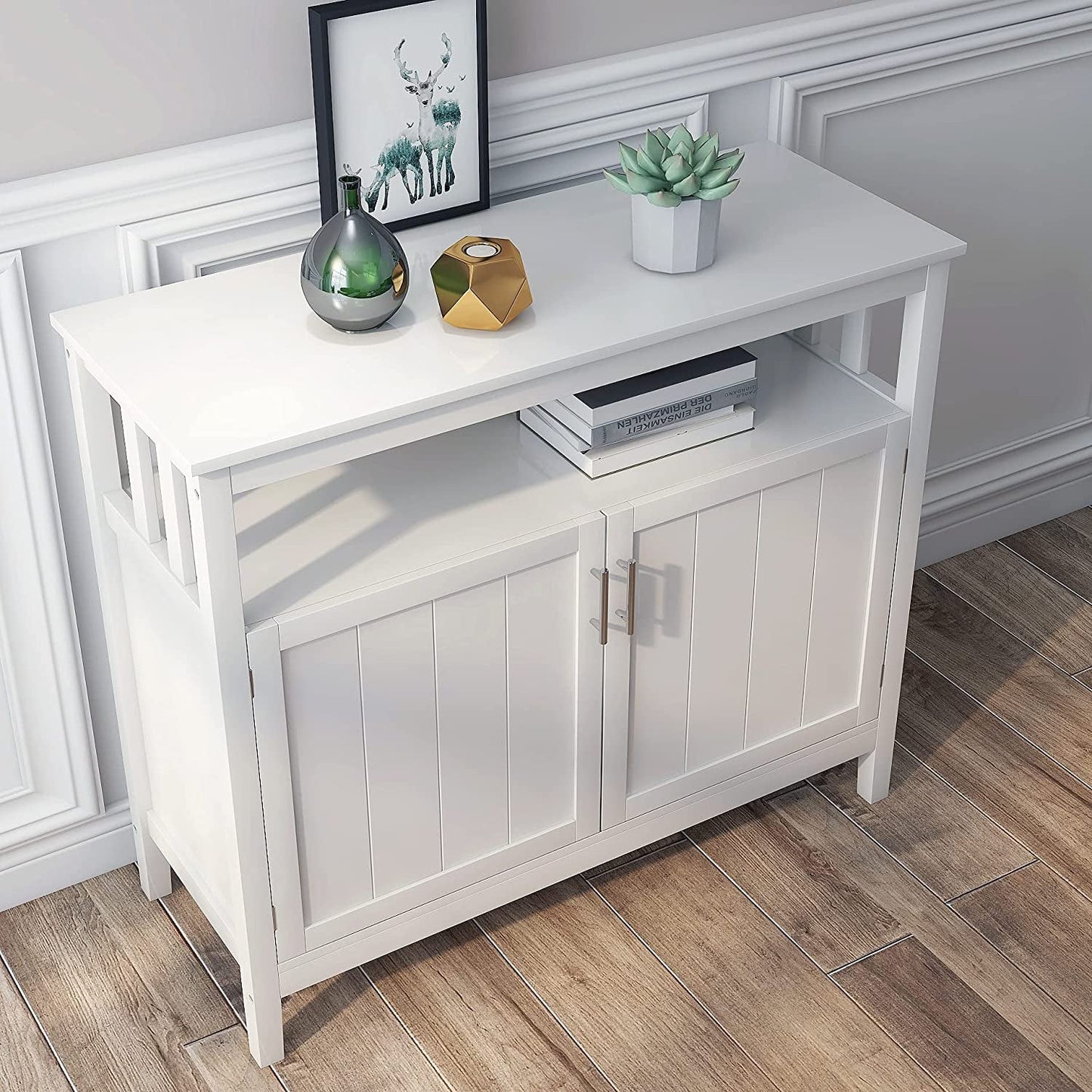 White Buffet Cabinet with 2 Doors and Adjustable Shelf-2