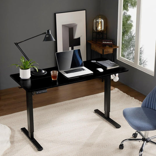 Electric Adjustable Height Standing Desk - 55 X 24 Inch Sit to Stand up Desk with Splice Board, Rising Home Office Computer Table with 2 Hook and Wire Hole for Work-1