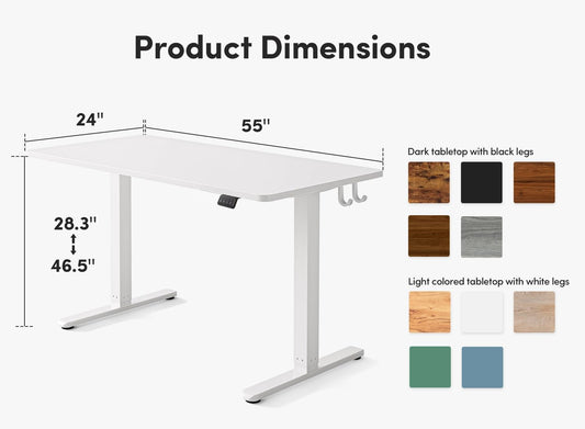 Electric Standing Desk, Height Adjustable Stand up Desk, 55 X 24 Inches Sit Stand Home Office Desk, Computer Desk, White-1
