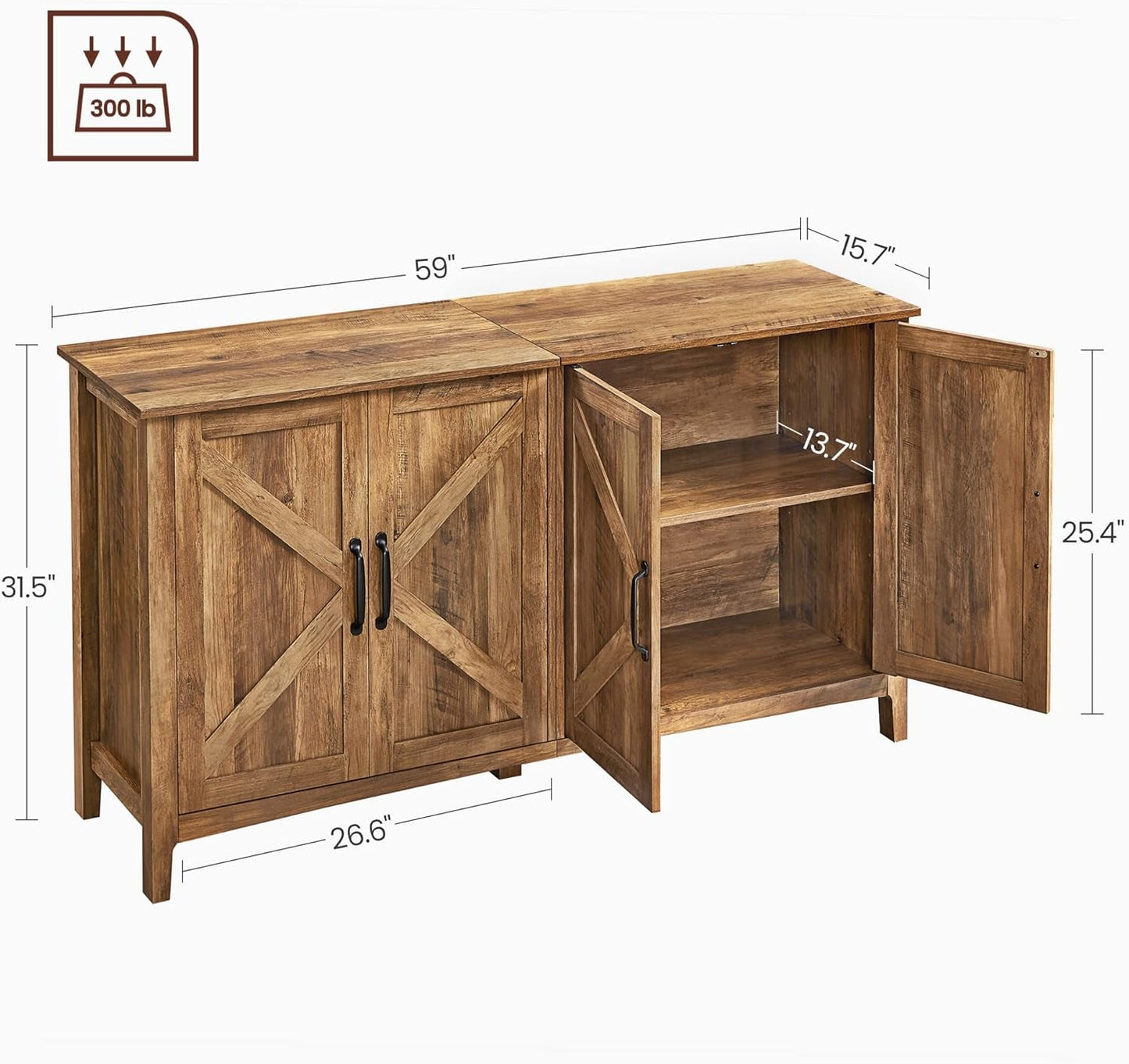 Rustic Walnut Buffet Cabinet with Adjustable Shelves-3