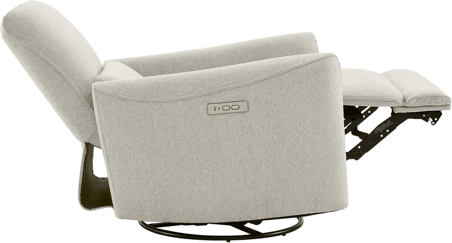 Power Recliner Chair Swivel Glider, FSC Certified Fabric Living Room Nursery Reclining Sofa Chair with Lumbar Support, Dove Grey-1