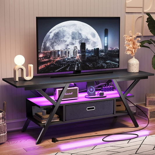 Carbon Fiber Black LED Gaming TV Stand-1