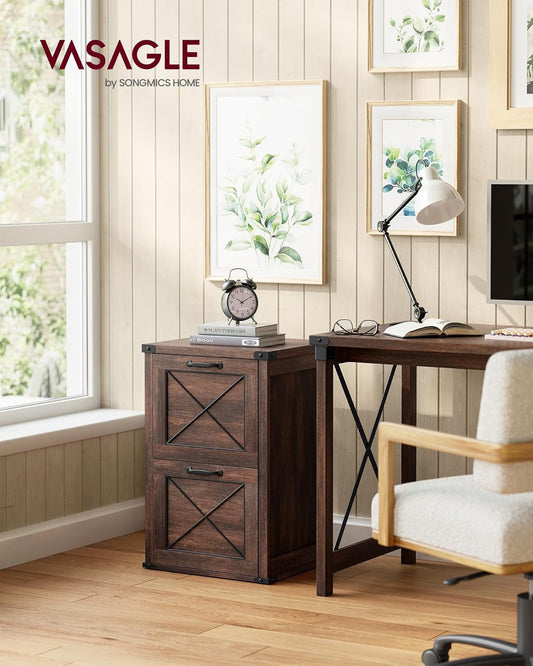 File Cabinet, Filing Cabinet with 2 File Drawers, Printer Stand, Fit A4, Letter Size, Hanging File Folders, Modern Farmhouse Style, for Home Office, Maroon Brown UOFC048K01-1