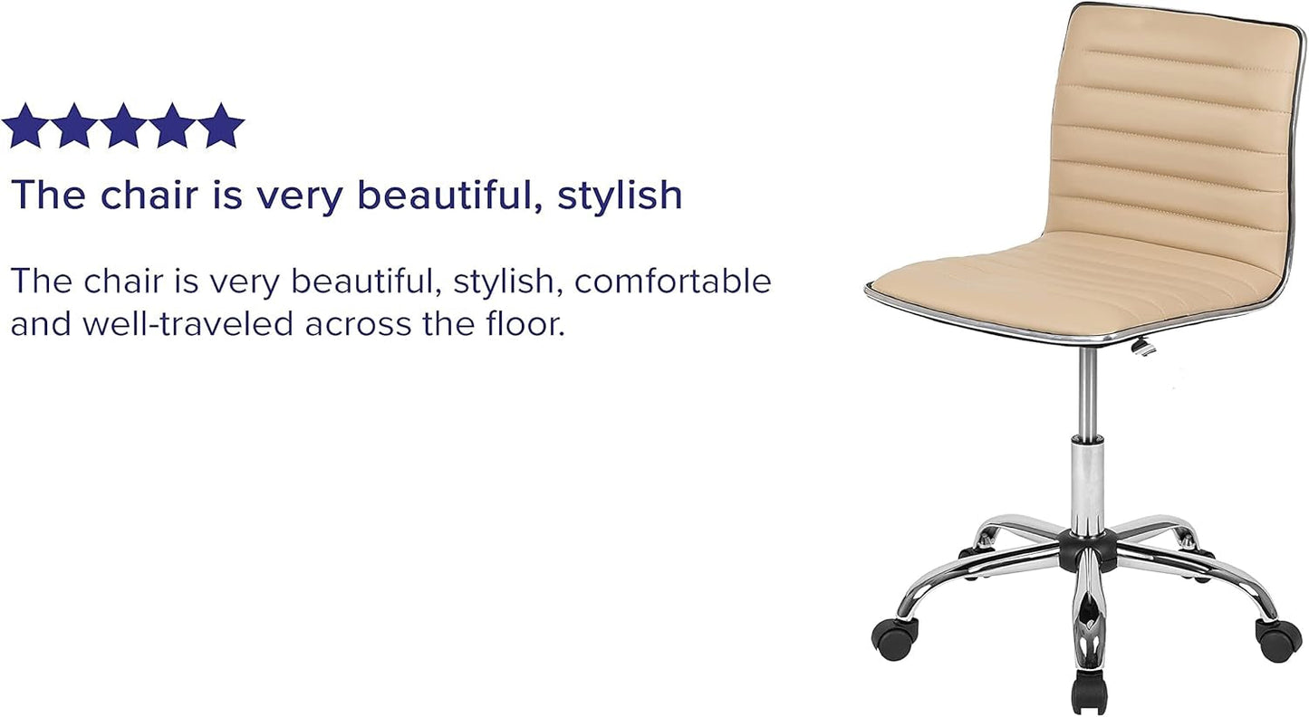 Alan Low Back Designer Armless Tan Ribbed Swivel Task Office Chair-4