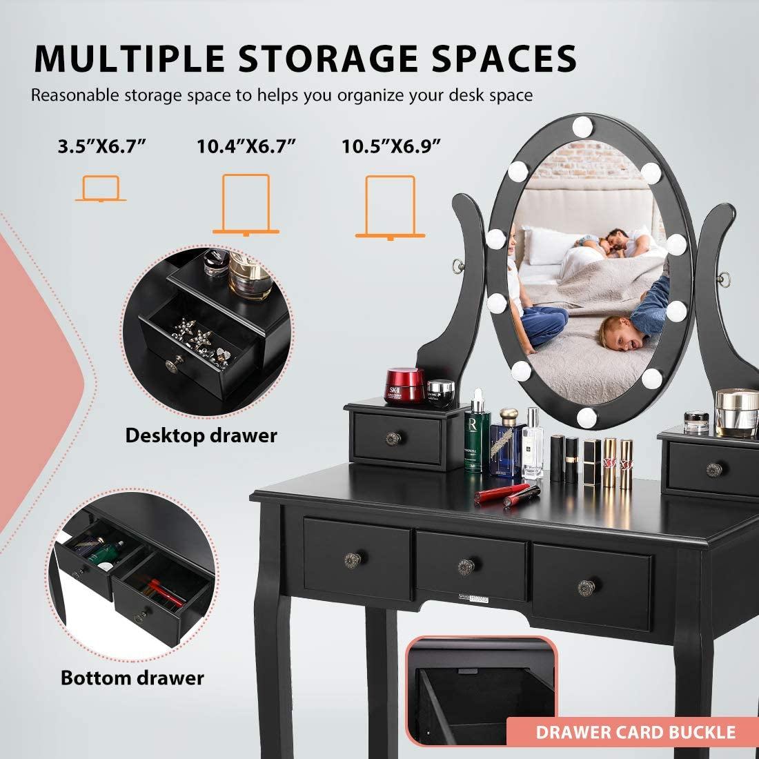 3-Color Dimmable Lighted Mirror Vanity Set-4