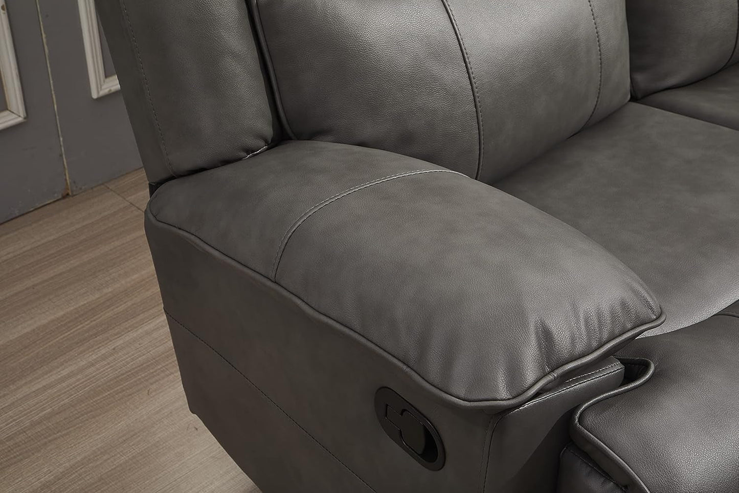 Bonded Leather Reclining Sofa Couch Set Living Room Set 8006 (Grey, Loveseat)-2