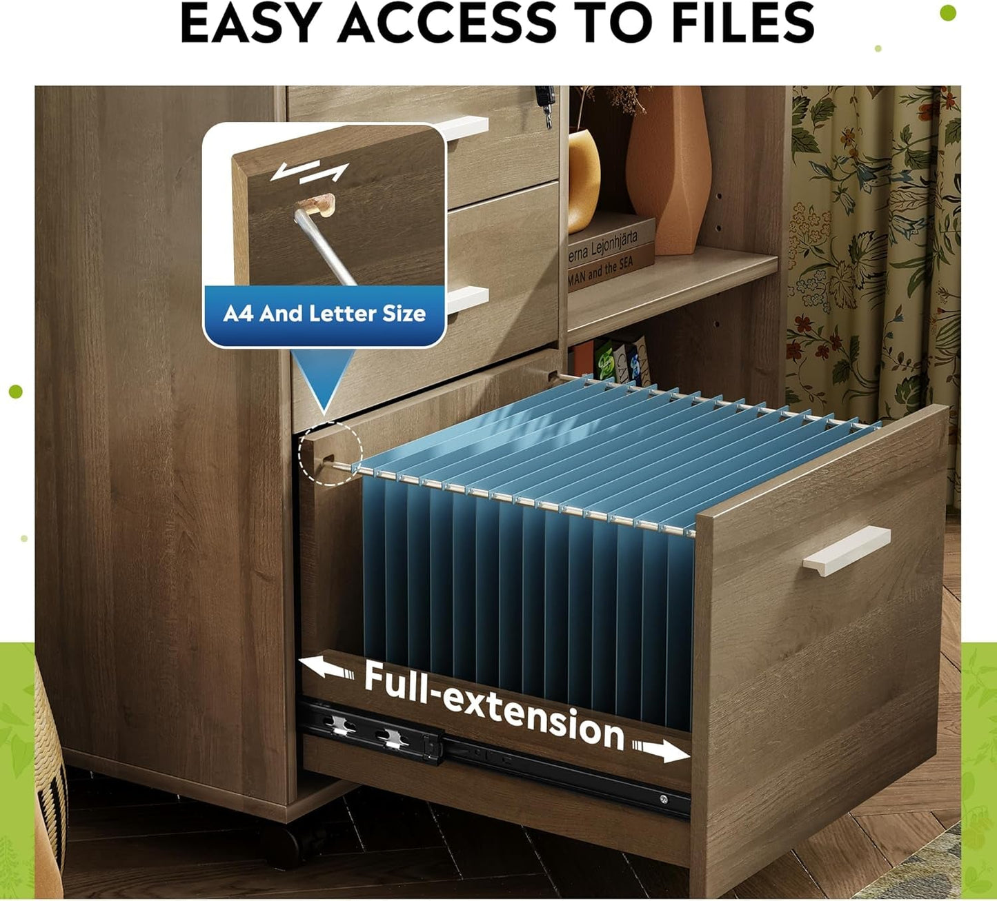 3-Drawer Wood File Cabinet with Lock, Mobile Lateral Filing Cabinet, Printer Stand with Open Storage Shelves for Home Office, Gray Oak-4