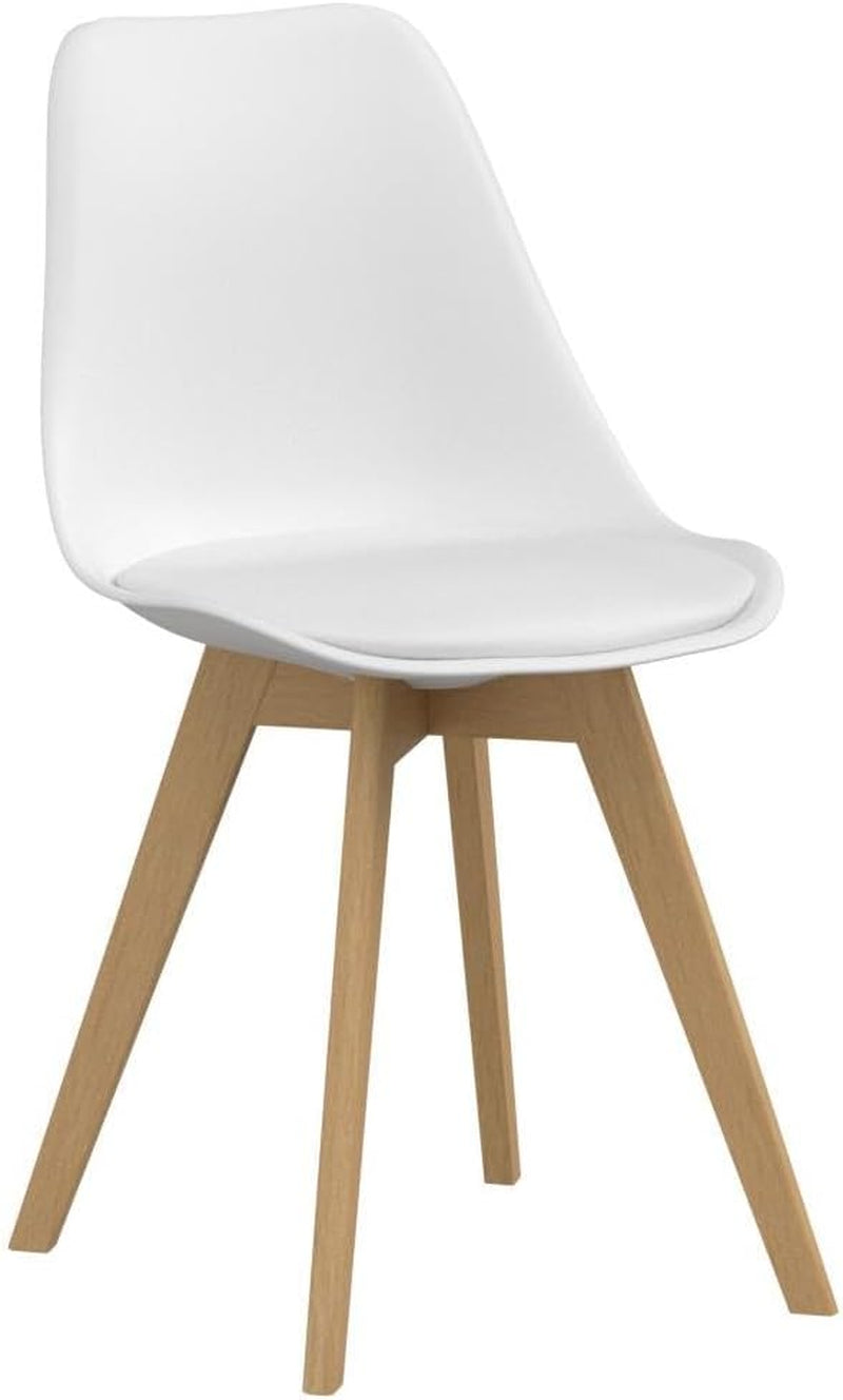 Set of 2 Modern Style Chair Dining Chairs, Shell Lounge Plastic Chair with Natural Wood Legs (White)-4